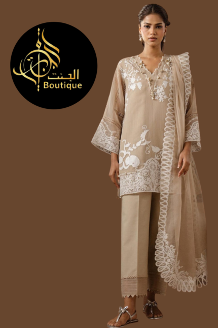 Skip to product information
Unstitched Muzlin Woven 3 Piece Suit
-19%
SKU: M261-012B-CT
Delicate embroidery paired with flowing organza, where soft hues meet effortless, ethereal elegance.

Component Details (3 Piece)’	Measurement
03-Embroidered Front Kali On Woven Net	1.15 Meter
Dyed Back On Woven Net	1.15 Meter
Embroidered Sleeves On Woven Net	04 Pieces
01-Embroidered Daman 0n Organza’	
04-Embroidered Sleeves Border On Organza	
Embroidered Cotton Net Dupatta	2.5 Meter
02-Embroidered Pallo On Organza’	
Dyed Slip	1.60 Meter
Dyed Cotton Pants	1.80 Meter